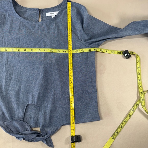 Likely Chambray Talcott Tie Front Bell Sleeve Top Blue Boho Beachy Medium NWT - Picture 4 of 12